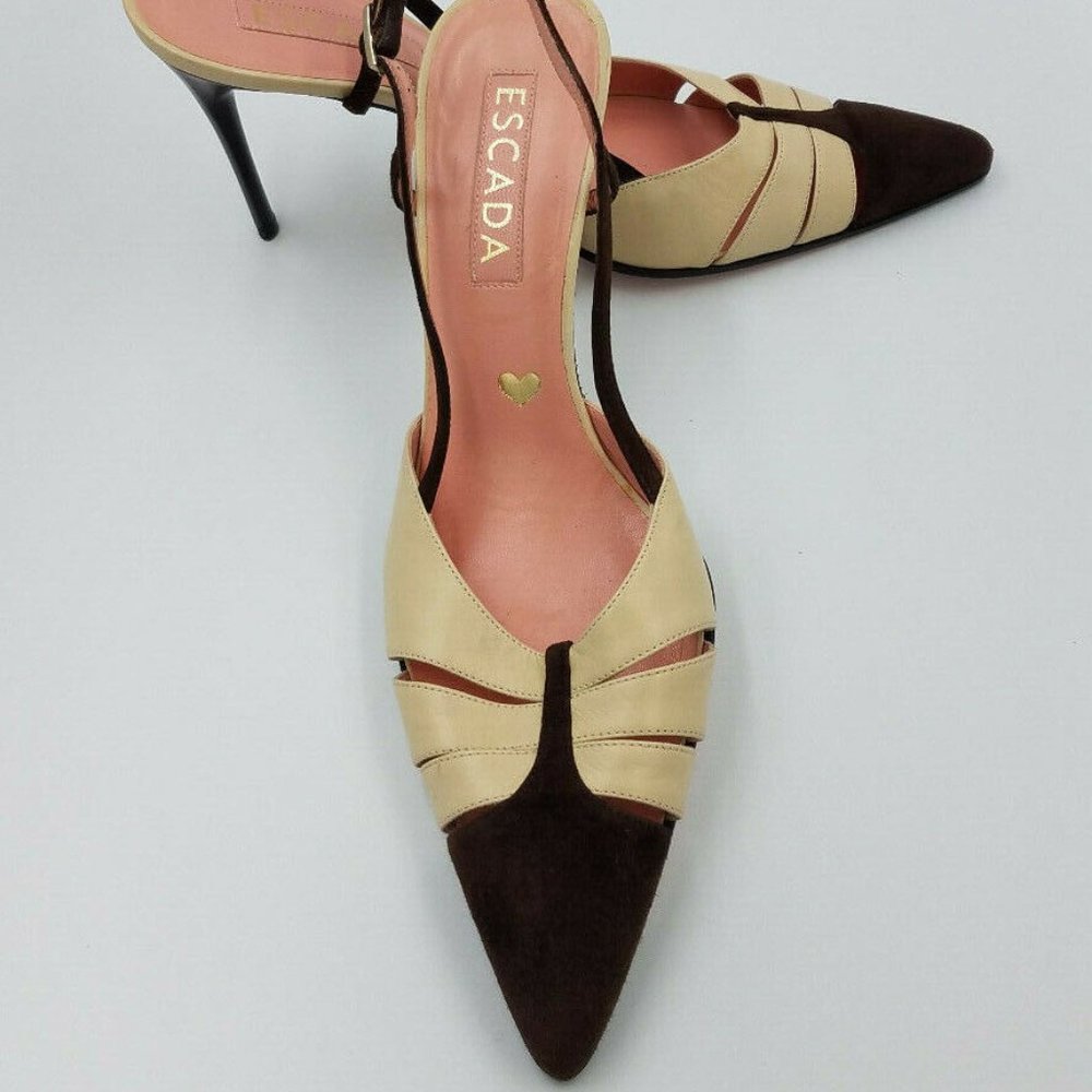 NEW - Escada Brown Velvet and Tan Leather Stiletto Heels Size 9.5